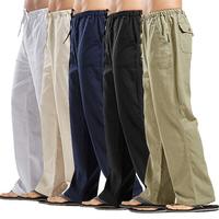 2025 Men's Linen Loose Large Size 9 Colors Size 8 Solid Color Pocket Casual Trousers Linen Pants Outfits