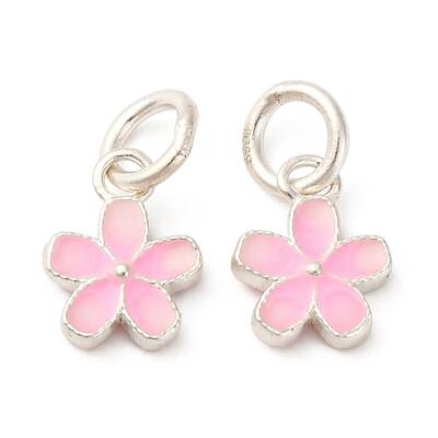 Fine Silver Pearl Pink Enamel Flower Charms