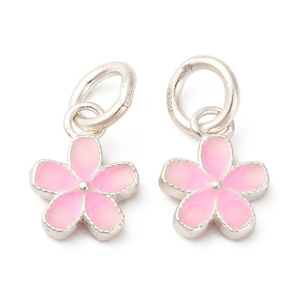 Fine Silver Pearl Pink Enamel Flower Charms
