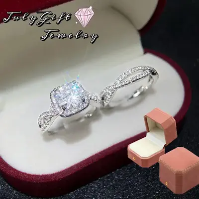 Cubic Zirconia Bridal Rings Sets Oval Cut CZ Engagement Rings Wedding Band For Women Size 6-10
