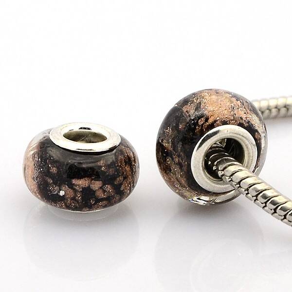 Handmade Lampwork Gold Sand Effect European Large Hole Rondelle Beads