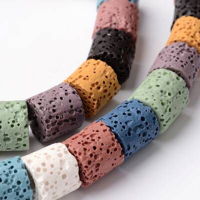 Column Dyed Natural Lava Rock Bead Strands