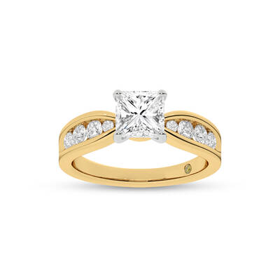 Verve Channel Set Bow Tied Shaped Princess Cut Lab Diamond Engagement Ring | 14K Yellow Gold 3 1/10 CT. TW.
