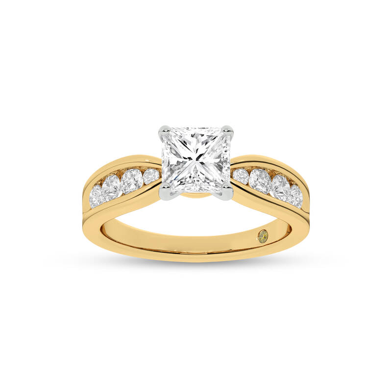 Verve Channel Set Bow Tied Shaped Princess Cut Lab Diamond Engagement Ring | 14K Yellow Gold 3 1/10 CT. TW.