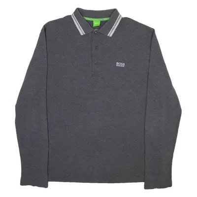HUGO BOSS Mens Polo Shirt Grey Long Sleeve M