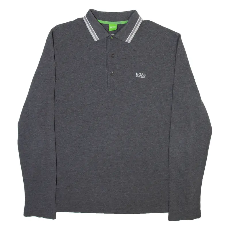 HUGO BOSS Mens Polo Shirt Grey Long Sleeve M
