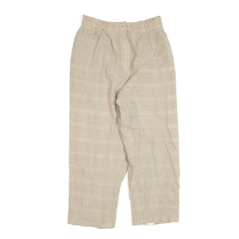 CORDIER Cropped Beige Relaxed Straight Check Trousers Womens W22 L21