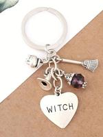 Fashionable Casual Witch Letter Pattern Heart Design Alloy Keychain, Creative Key Chain for Bag, Car, Holiday Party Gift