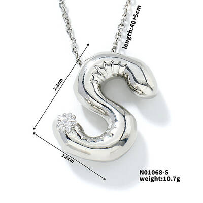 Brass Pave Clear Cubic Zirconia Shiny Balloon Letter Pendant Necklaces