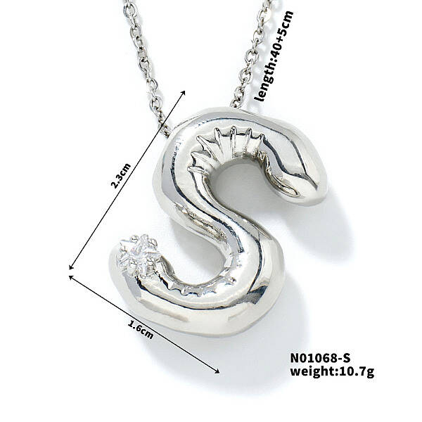 Brass Pave Clear Cubic Zirconia Shiny Balloon Letter Pendant Necklaces