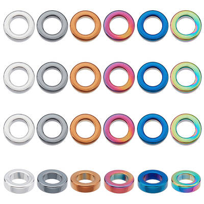 24Pcs 6 Colors PVD Vacuum Plating Non-magnetic Synthetic Hematite Linking Rings