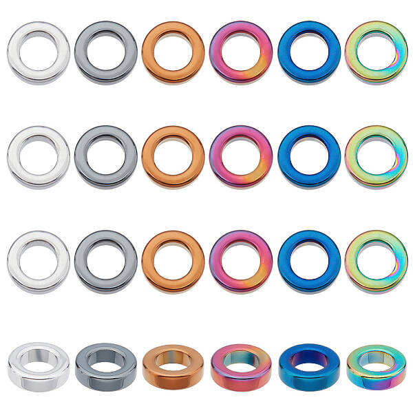 24Pcs 6 Colors PVD Vacuum Plating Non-magnetic Synthetic Hematite Linking Rings