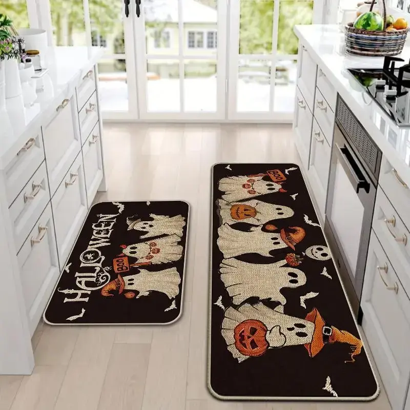 Halloween Kitchen Mat Set, 2-Piece Non-Slip Soft Mats, Halloween Carpet Set for Home Decor, Ideal for Kitchen Living Room Bed...