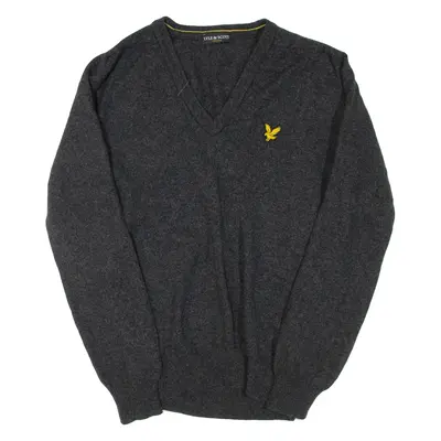 LYLE & SCOTT Mens Jumper Grey V-Neck Tight Knit Wool S