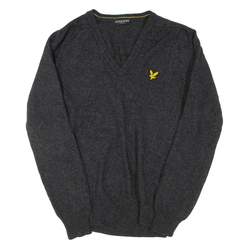 LYLE & SCOTT Mens Jumper Grey V-Neck Tight Knit Wool S