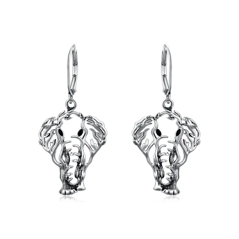 Sterling Silver Elephant Lever-back Earrings