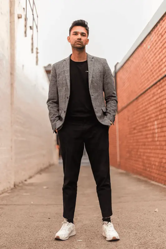 Satin Peak Lapel - Slim Fit Suit - Grey Suit Jacket Black Pants