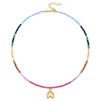 KELORIS PATH Beaded Initial Necklace for Women 14K Gold Plated Bubble Letter Pendant Rainbow Gemstone Choker Colorful Summer ...