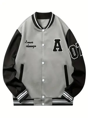 Men's Colorblock Letter Embroidery Pocket Vintage Baseball Jacket, Drippy Outfits, Men's Designer Clothes, Winter Outfits 20...