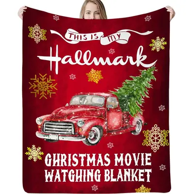 Christmas Car Pattern Blanket, 1 Count Soft Comfortable Throw Blanket, Warm Napping Blanket for Home Office Travel Camping Do...