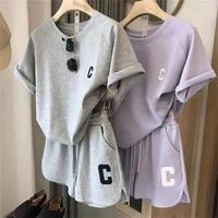 women's loose short-sleeved shorts with sports print letters two-piece set