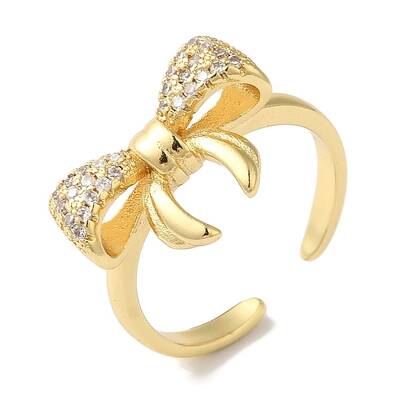 Bowknot Brass Micro Pave Clear Cubic Zirconia Open Cuff Rings for Women