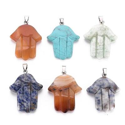 Hamsa Hand/Hand of Miriam Natural & Synthetic Mixed Stone Pendants