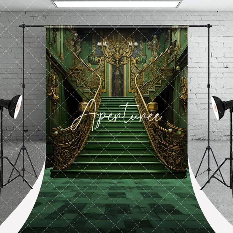 Gradient Green Step Architecture Hall Sweep Backdrop - Aperturee