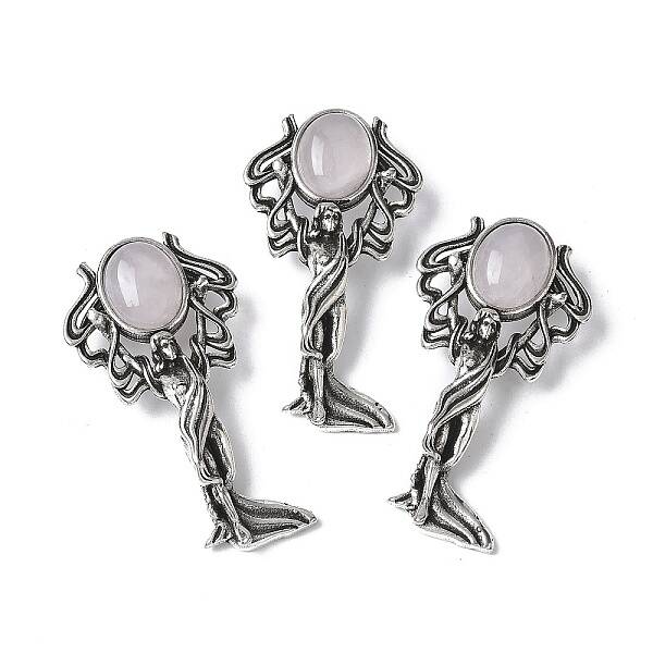 Angel Brass Natural Rose Quartz Pendants