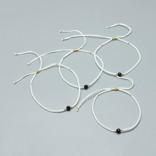 Adjustable Natural Dyed & Heated Black Agate Braided Bead Bracelets
