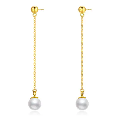 14K Gold Pearl Bead Drop Earrings