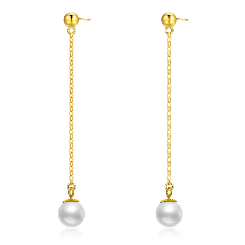 14K Gold Pearl Bead Drop Earrings