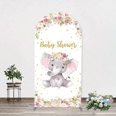Floral Little Elephant Arch Baby Shower Backdrop