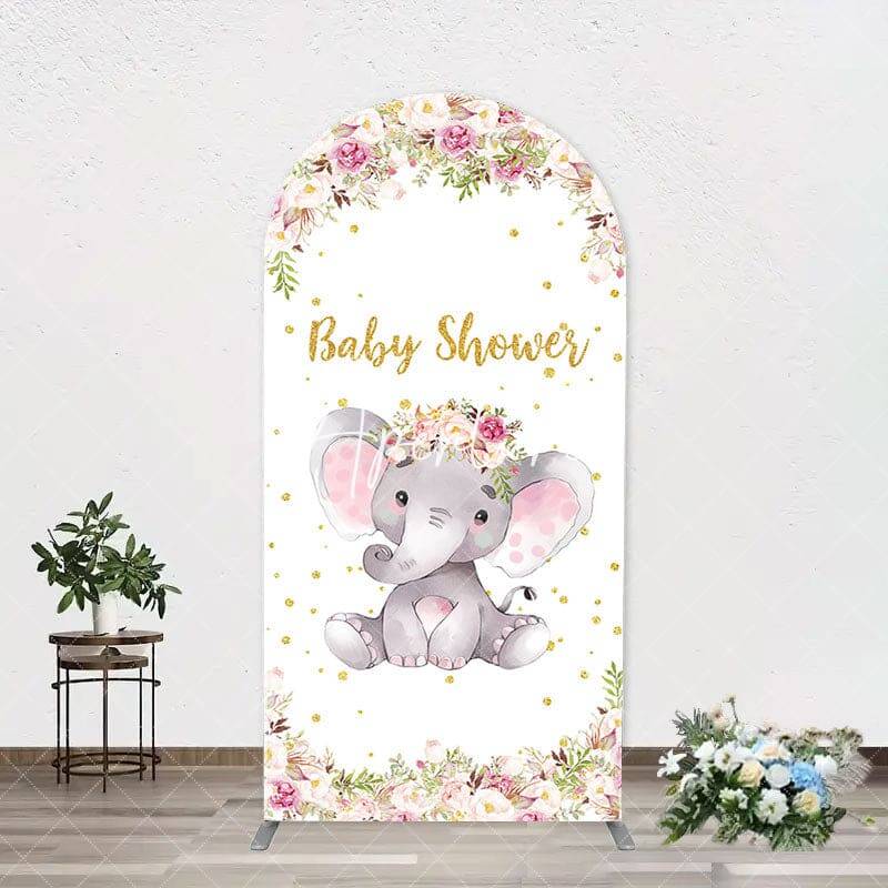 Floral Little Elephant Arch Baby Shower Backdrop