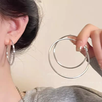 New exaggerated atmosphere plain hoop earrings for women ins cold style all-match metal earrings 925 silver needle ear jewelr...