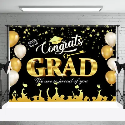 Gold Beige Balloon Stars Bokeh Graduation Backdrop - Aperturee