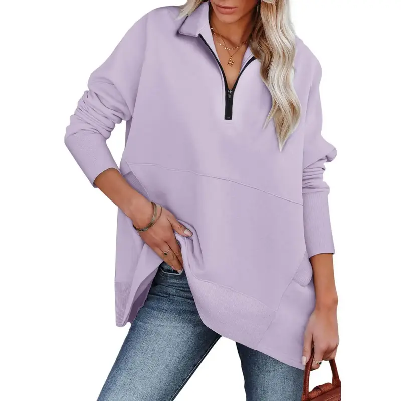 DOKOTOO Women's Casual Oversized Half Zip Sweatshirts Long Sleeve Solid Color Pullover Jackets with Pockets Lightweight Soft ...