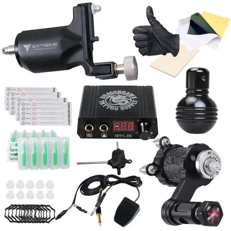 Dragonhawk Extreme V2 Tattoo Kit 2 Rotary Machines Motor Gun