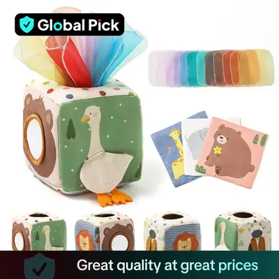 Animal Themed Tissue Box Toy, Colorful Tissue Pulling Toy, Educational Sensory Toy for Baby & Toddler, Improve Fine Motor Ski...