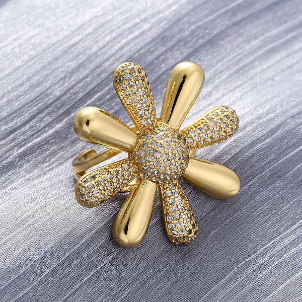 Brass Micro Pave Clear Cubic Zirconia Cuff Rings for Women