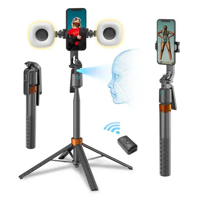 Auto Face Tracking Tripod for iPhone 70 with Light and Gesture Control, Selfie Stick for Video Recording & TikTok Live Stre...