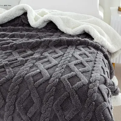 Solid Color Textured Blanket, 1 Count 500GSM Soft Comfortable Warm Throw Blanket, Bedroom Accessories Thickened Cozy Napping...