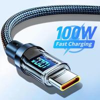 100W Fast Charging Type-c Data Cable,lntelligent Digital Display Phone Charging Cable,Wear-Resistant Nylon Braided Durable Da...