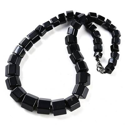Natural Dyed & Heated Black Agate Hexagon Prism Graduated Beaded Necklaces for Women Men