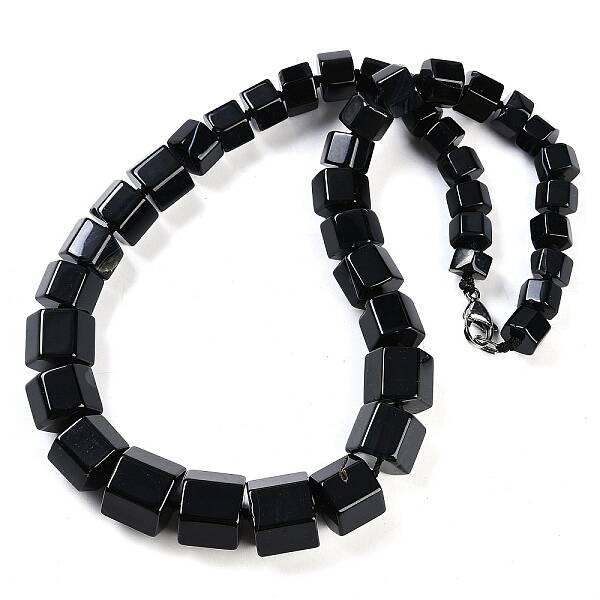 Natural Dyed & Heated Black Agate Hexagon Prism Graduated Beaded Necklaces for Women Men