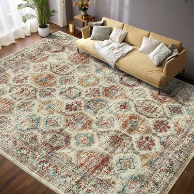 Garvee Persian Colorful 5x7 Vintage Washable Area Rug Low-Pile Non-Slip Soft Carpet, Stain-Resistant Colorful Rug for Living ...