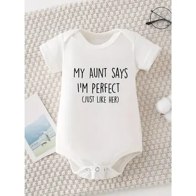 MY AUNT SAYS I'M PERFECT JUST LIKE HER Print Funny Newborn Boys Clothes 100% Cotton Triangle Jumpsuit, Casual Comfortable Sho...