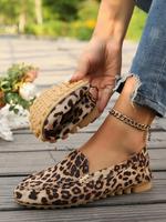 Women's Fashion Leopard Print Slip on Flat Walking Shoes, Casual Comfortable Pointed Toe Shoes for Daily Wear, Lightweight Br...