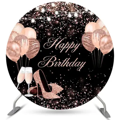 Aperturee Rose Gold Heel Balloon Happy Birthday Circle Backdrop | Birthday Curtain Backdrop | Backdrop For Birthday Party | C...
