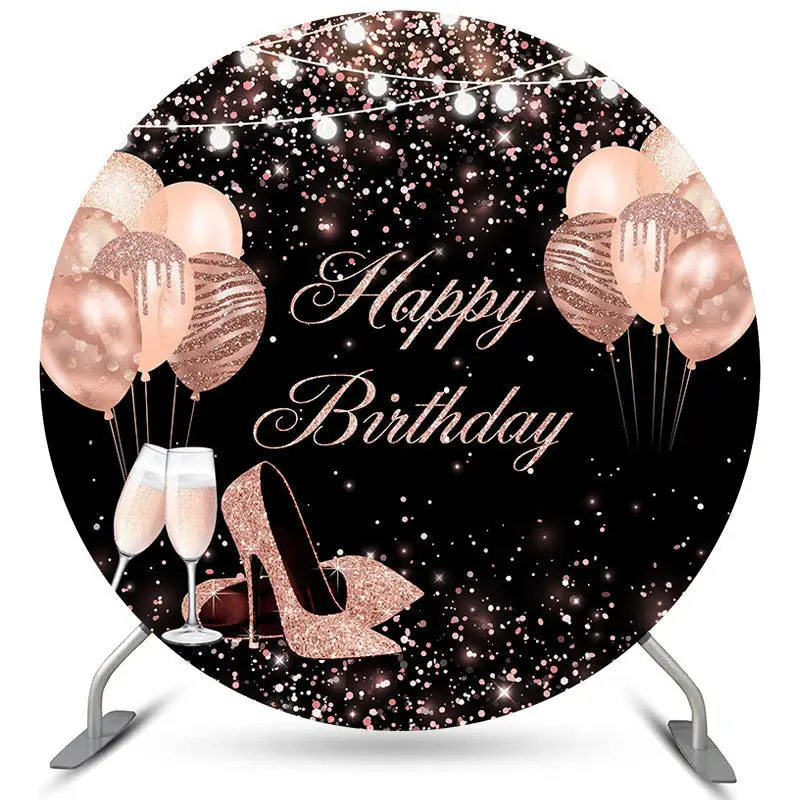 Aperturee Rose Gold Heel Balloon Happy Birthday Circle Backdrop | Birthday Curtain Backdrop | Backdrop For Birthday Party | C...
